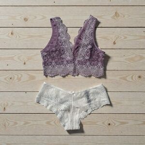 Victoria's Secret Purple and White Lace Bralette Set